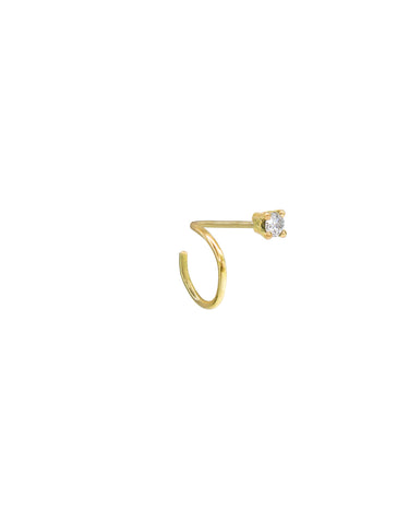 Pendiente Ear Cuff Charlotte Orbit-Mini de Oro amarillo 18kt y diamante natural, oreja izquierda